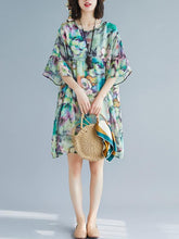 Two-Pieces Loose Floral Round Neck Dress And Suspender Suit